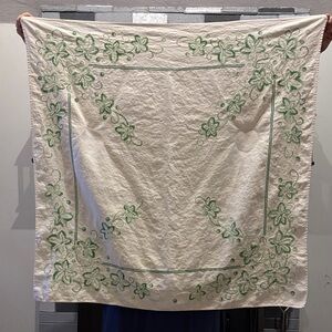 Vintage Green embroidery square 46” table cloth/table scarf